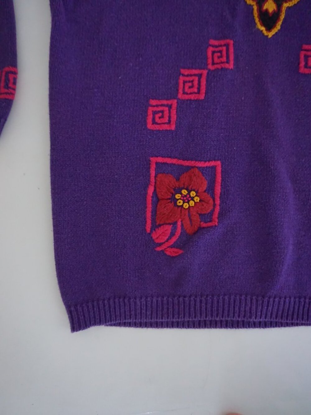 Vintage Collections Internationale Purple Floral Geometric Cotton Sweater XL - Picture 7 of 10